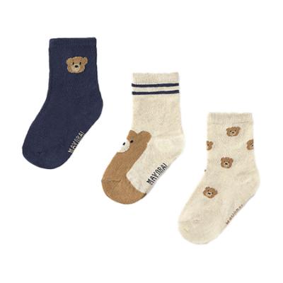 Picture of Mayoral Toddler Boys Winter Teddy Ankle Socks Set X 3 - Beige Navy Teddy Print
