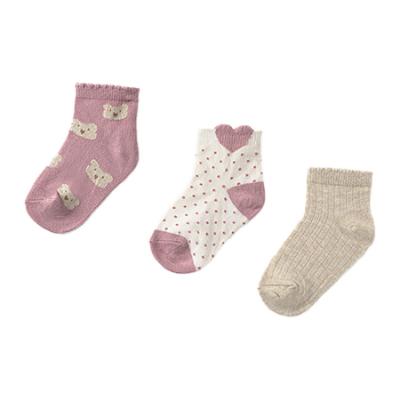 Picture of Mayoral Toddler Girls Winter Teddy Ankle Socks Set X 3 - Beige Pink Teddy Print