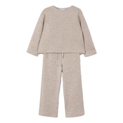 Picture of Mayoral Girls Winter Glitter Bow Top & Wide Leg Pants Set X 2 - Toffee Beige