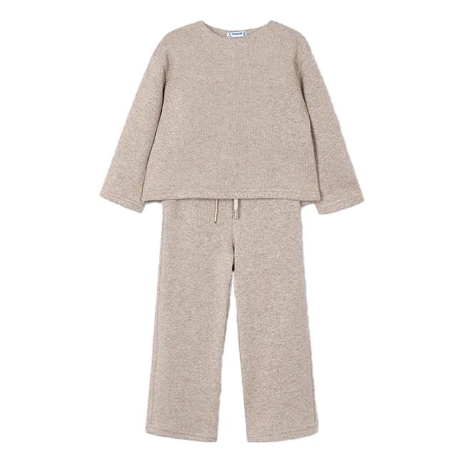 Picture of Mayoral Girls Winter Glitter Bow Top & Wide Leg Pants Set X 2 - Toffee Beige