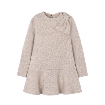Picture of Mayoral Girls Winter Glitter Bow Flared Dress - Toffee Beige