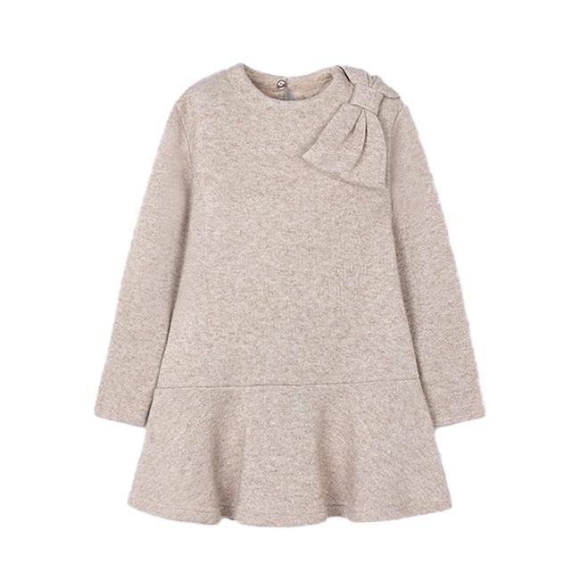 Picture of Mayoral Girls Winter Glitter Bow Flared Dress - Toffee Beige