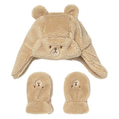 Picture of Mayoral Toddler Winter Faux Fur Teddy Hat & Mittens Set - Beige