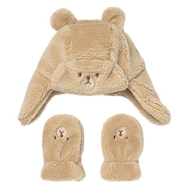 Picture of Mayoral Toddler Winter Faux Fur Teddy Hat & Mittens Set - Beige
