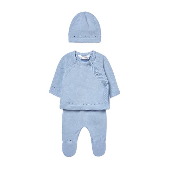 Picture of Mayoral Newborn Baby Winter Front Opening Top Leggings Hat Gift Set X 3 - Sky Blue