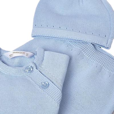 Picture of Mayoral Newborn Baby Winter Front Opening Top Leggings Hat Gift Set X 3 - Sky Blue
