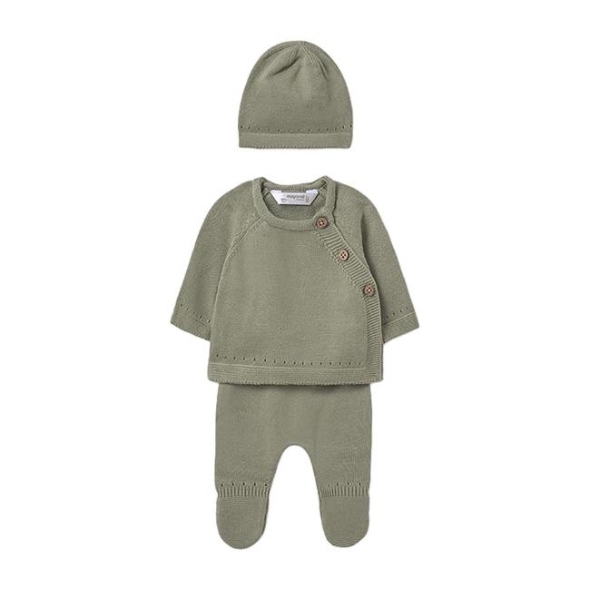 Picture of Mayoral Newborn Baby Winter Front Opening Top Leggings Hat Gift Set X 3 - Sage Green
