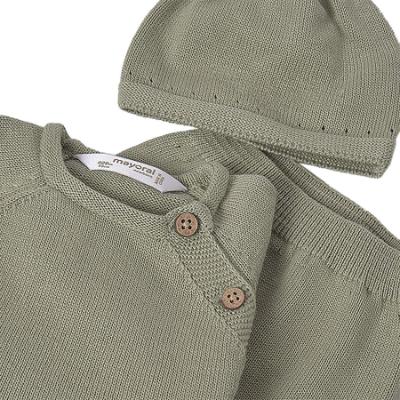 Picture of Mayoral Newborn Baby Winter Front Opening Top Leggings Hat Gift Set X 3 - Sage Green
