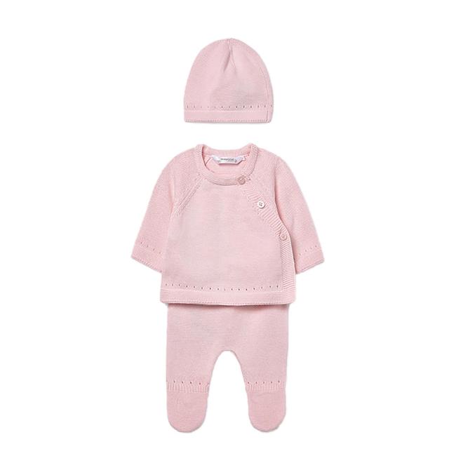 Picture of Mayoral Newborn Baby Winter Front Opening Top Leggings Hat Gift Set X 3 - Baby Pink