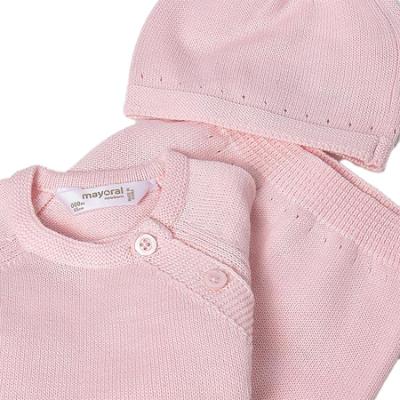 Picture of Mayoral Newborn Baby Winter Front Opening Top Leggings Hat Gift Set X 3 - Baby Pink