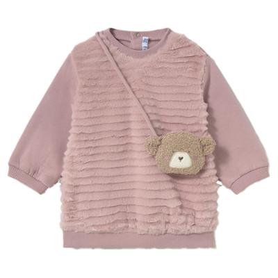 Picture of Mayoral Toddler Girls Winter Faux Fur Dress With Bag Set X 2 - Dark Pink