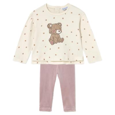 Picture of Mayoral Toddler Girls Winter Teddy Top & Velour Leggings Set X 2 - Beige Dark Pink