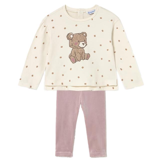 Picture of Mayoral Toddler Girls Winter Teddy Top & Velour Leggings Set X 2 - Beige Dark Pink