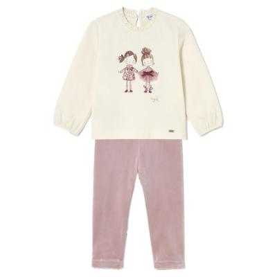 Picture of Mayoral Toddler Girls Winter Girlie Top & Velour Leggings Set X 2 - Ivory Pink