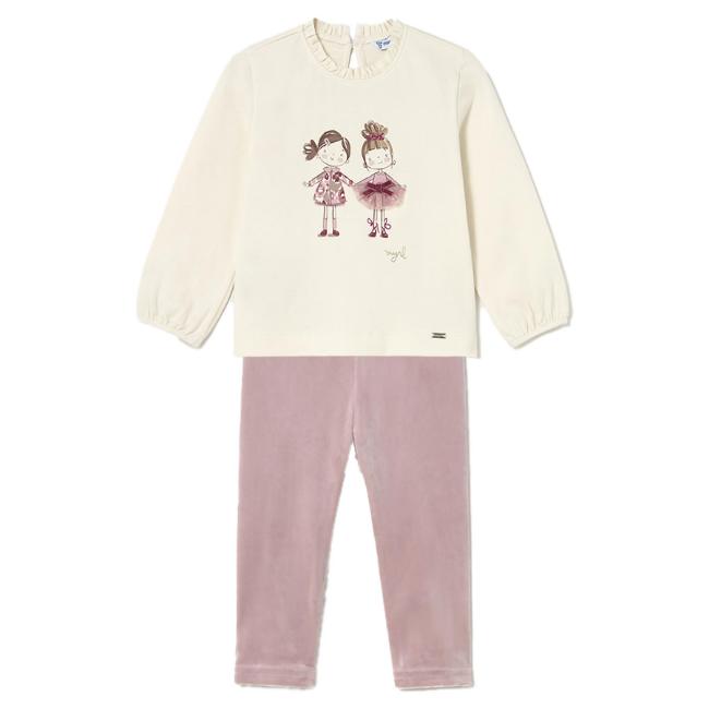 Picture of Mayoral Toddler Girls Winter Girlie Top & Velour Leggings Set X 2 - Ivory Pink