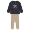 Picture of Mayoral Toddler Girls Winter Gold Bow Top & Velour Leggings Set X 2 - Navy Beige