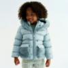 Picture of Abel & Lula Girls Satin Coat With Hood & Faux Fur Trims - Aqua