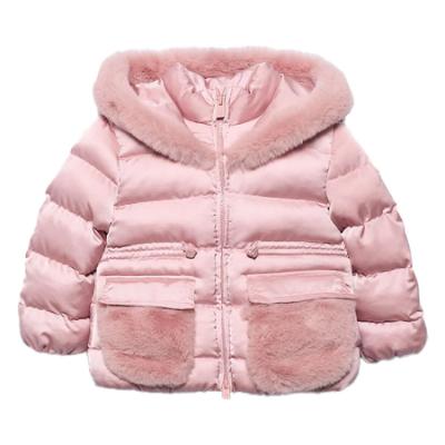Picture of Abel & Lula Girls Satin Coat With Hood & Faux Fur Trims - Petal Pink