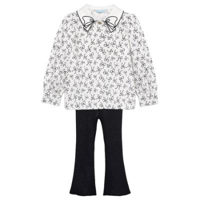Picture of Abel & Lula Girls Bow Blouse & Flared Ribbed Leggings Set X 2 - Ivory Black