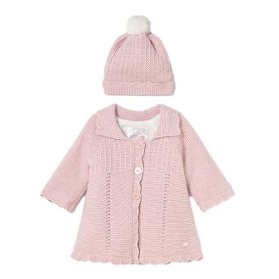 Picture of Mayoral Newborn Baby Winter Knitted Coat & Hat Set X 2 - Quartz Pink