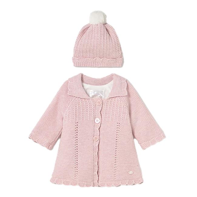 Picture of Mayoral Newborn Baby Winter Knitted Coat & Hat Set X 2 - Quartz Pink