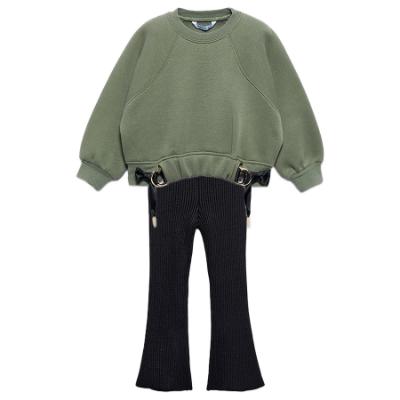 Picture of Abel & Lula Girls Buckle Sweater & Flared Ribbed Leggings Set X 2 - Bay Leaf Black