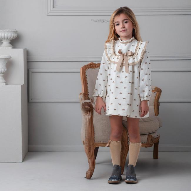 Picture of Rochy Girls Motas Collection Ruffle Dress - Ivory Beige