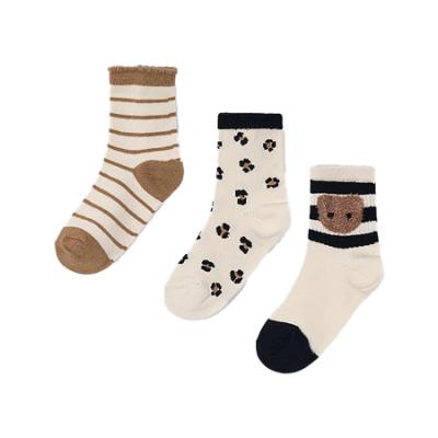Picture of Mayoral Girls Winter Teddy Ankle Socks Set X 3 - Beige Black