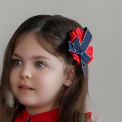 Picture of Miranda Baby Girls Velvet Bow Rosette Hairclip - Red Navy