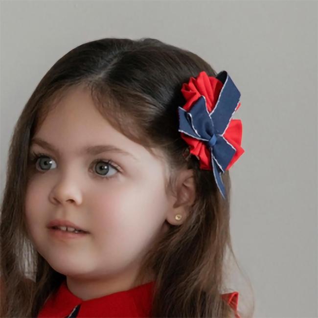 Picture of Miranda Baby Girls Velvet Bow Rosette Hairclip - Red Navy