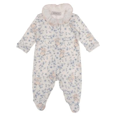 Picture of Monnalisa Bebe Girls Bear & Floral Ruffle Babygrow - Blue