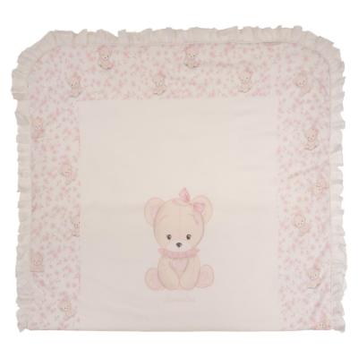 Picture of Monnalisa Bebe Girls Reversible Bear & Hearts Blanket - Pink