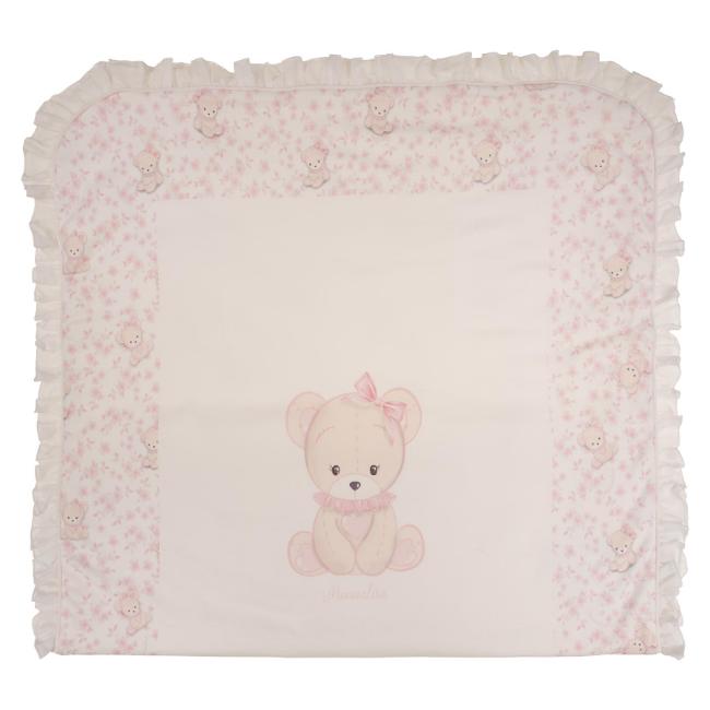 Picture of Monnalisa Bebe Girls Reversible Bear & Hearts Blanket - Pink