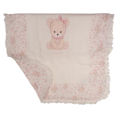 Picture of Monnalisa Bebe Girls Reversible Bear & Hearts Blanket - Pink