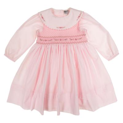 Picture of Sarah Louise Girls Smocked Bodice Wide Collar Dress - Pale Pink Beige