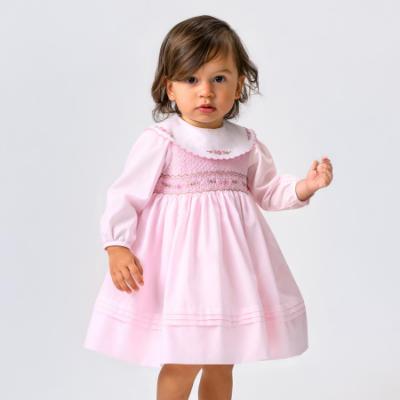 Picture of Sarah Louise Girls Smocked Bodice Wide Collar Dress - Pale Pink Beige