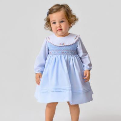 Picture of Sarah Louise Girls Smocked Bodice Wide Collar Dress - Pale Pink Beige - copy