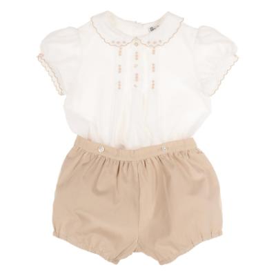 Picture of Sarah Louise Baby Girls Embroidered Jampant Set X 2 - Ivory Beige
