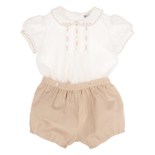 Picture of Sarah Louise Baby Girls Embroidered Jampant Set X 2 - Ivory Beige