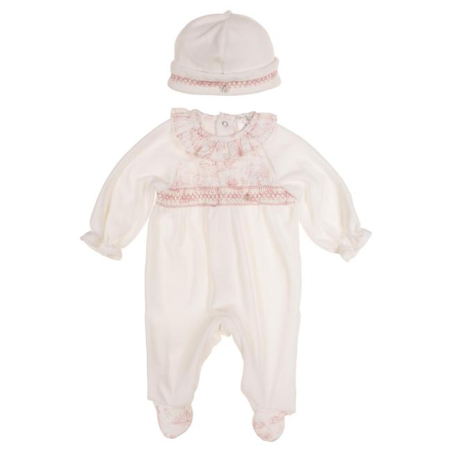 Picture of Deolinda Baby Girls Romera Smocked Sleepsuit & Hat Set X 2 - Ivory Pink