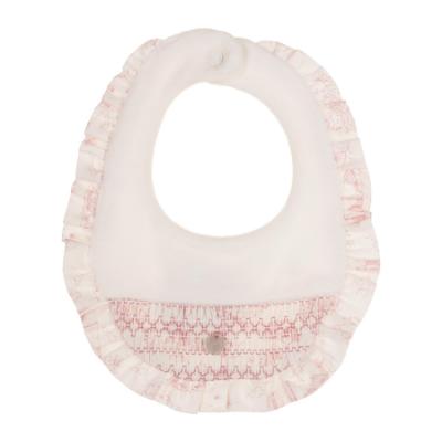 Picture of Deolinda Baby Girls Romera Smocked Velour Bib - Ivory Pink