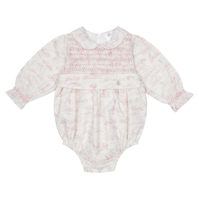 Picture of Deolinda Baby Girls Romera Smocked Toile Cotton Romper - Ivory Pink