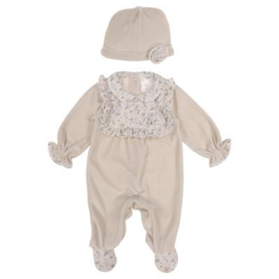 Picture of Deolinda Baby Girls Pure Ruffle Sleepsuit & Hat Set X 2 - Beige
