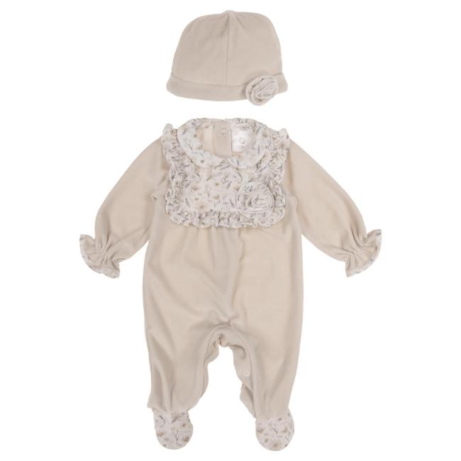 Picture of Deolinda Baby Girls Pure Ruffle Sleepsuit & Hat Set X 2 - Beige