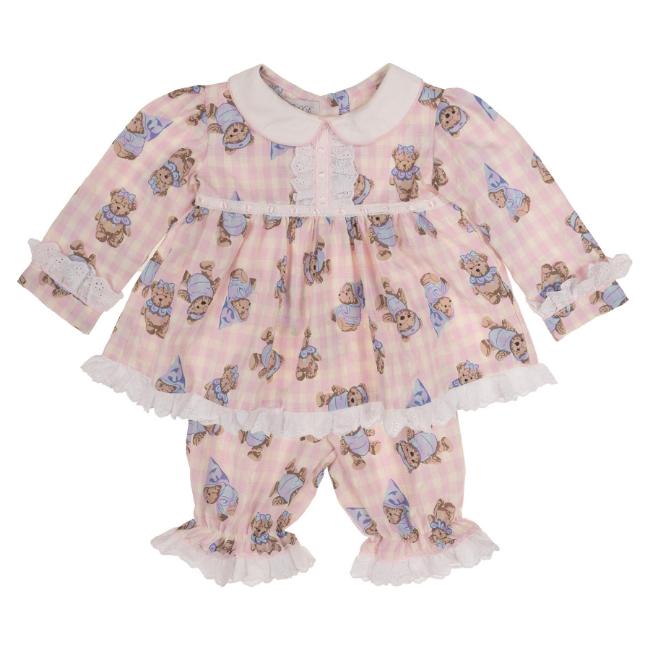 Picture of Beau KiD Baby Girls Teddy Bear Print Pyjamas Set X 2 - Pink Blue