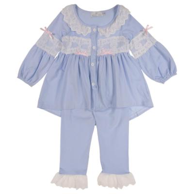 Picture of Beau KiD Girls Lace Ruffle Pyjamas - Blue Ivory