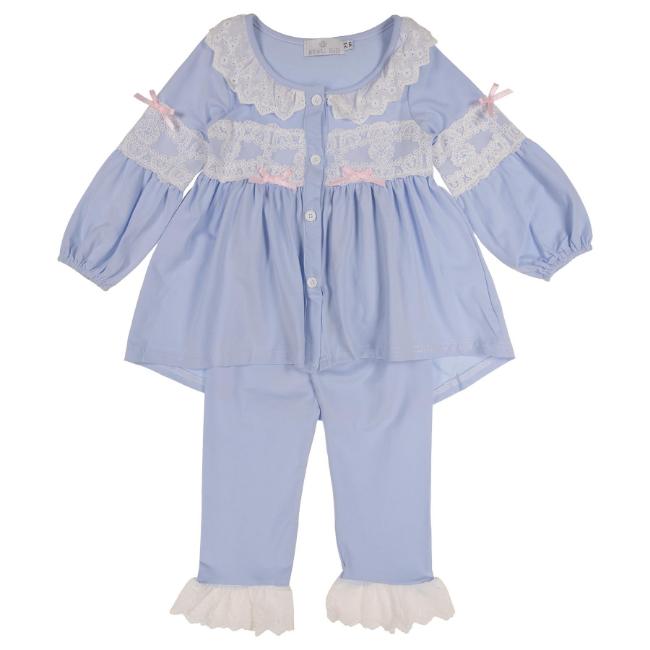 Picture of Beau KiD Girls Lace Ruffle Pyjamas - Blue Ivory