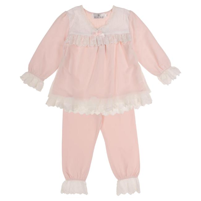 Picture of Beau KiD Girls Broderie Lace Ruffle Pyjamas - Pink Ivory