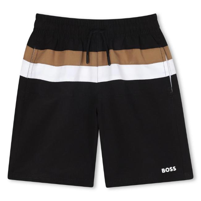 Picture of BOSS Boys Mini Me Block Colour Swim Shorts - Black Beige White
