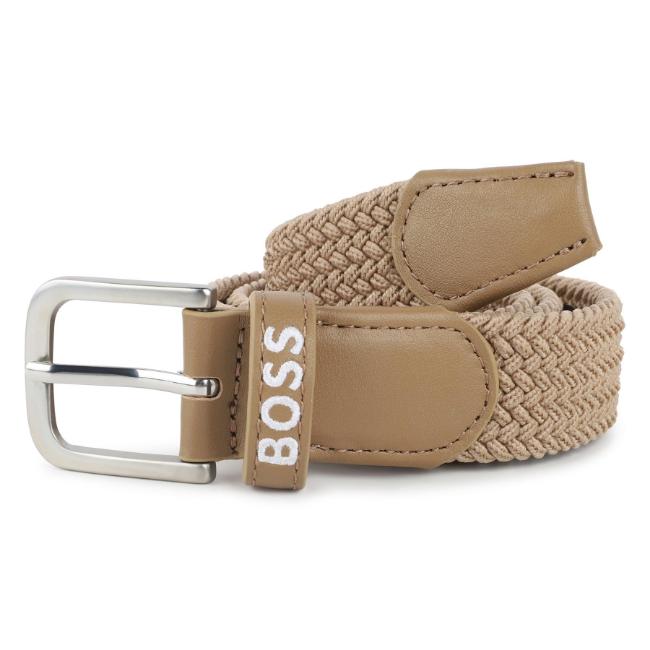 Picture of BOSS Boys Mini Me Braided Belt With Silver Buckle - Cookie Beige